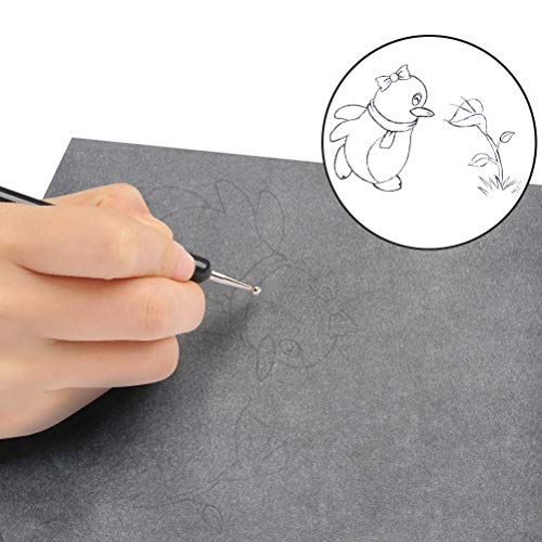 200 Sheets Carbon Paper, Black Transfer Tracing Paper Carbon Copy Paper Graphite Paper with 5 Pcs Embossing Stylus Dotting Tools for Woodworking Patterns, Paper, Canvas, Art Craft - Thumbnail 4