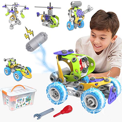 STEM Building Toys 5 in 1 Motorized Educational Construction Building Blocks Toys for 6 7 8 9 + Year Old Boys & Girls | Creative Engineering Building Blocks Toys Kit | Best Birthday Toy Gifts for Kids