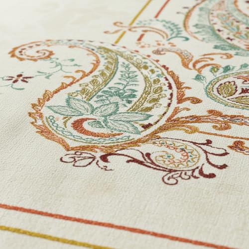 Image of LANE LINEN 100% Cotton Printed King Size Bedsheet - White Beige | OEKO-Tex Certified, 250TC, Fits King & Double Bed, Paisley Print, Breathable & Wrinkle-Free, Includes 2 Pillow Covers