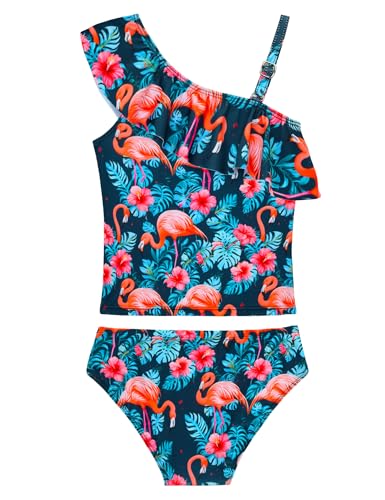 Image of Girls Tankini Swimsuit Two Piece Bathing Suit Colorful Toddler Kids Ruffle Swimwear Adjustable Strap Summer Beach