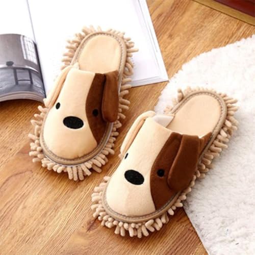 Mooyii 1 Paar Cartoon Hund Mopp Hausschuhe Mikrofaser Reinigen Abstauben Hausschuhe Abnehmbare Wischen Abstauben Schuhe Slipper für Office Home Zimmer