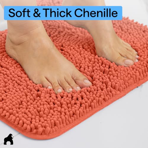 Image of Gorilla Grip Original Shaggy Chenille Square U-Shape Contoured Mat for Base of Toilet, 22.5x19.5 Size, Machine Wash and Dry, Soft Plush Absorbent Contour Carpet Mats for Bathroom Toilets, Coral