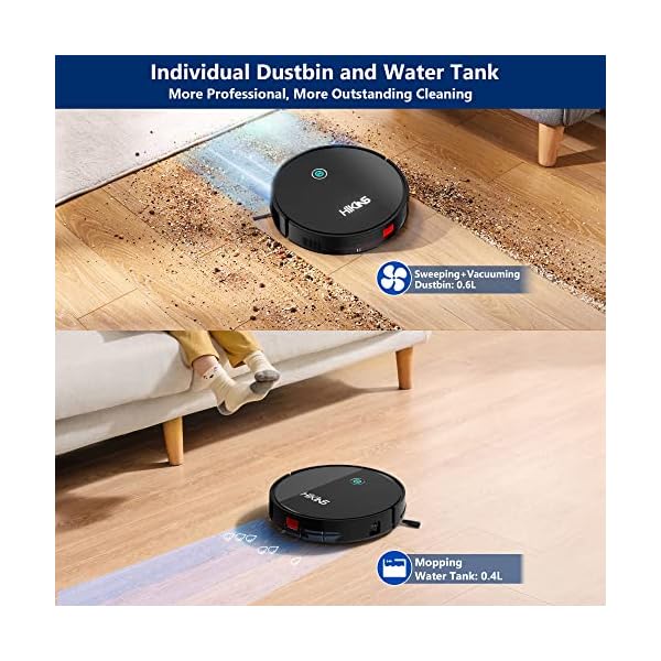 HiKiNS Saugroboter mit Wischfunktion, 2 in 1 Wischroboter-Staubsauger mit 400 ml Wassertank, selbstaufladender Roboter-Staubsauger mit Zeitplan, ideal für Tierhaare auf harten Böden – Bild 3