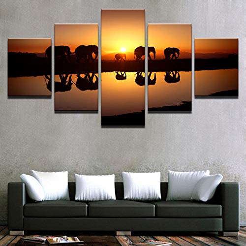 Tableau éléphant 5 pièces déco salon design sauvage nature - 3
