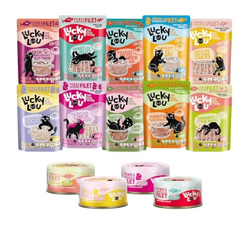 Lucky Lou Extrafood Mix-Paket 36 x 70g Katzenfutter nass - hochwertiges Katzenfutter mit viel Protein - Nassfutter getreidefrei & ohne Zucker für Katzen