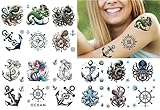 18 Sheets Temporary Tattoo Women Adults Octopus Party Favors Mermaid Body Face Sleeve Anchors Fake Tattoos