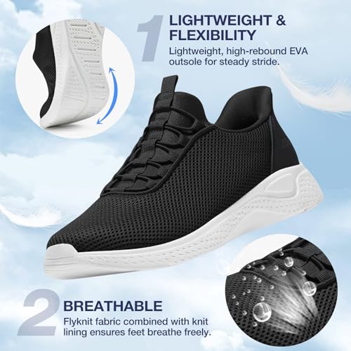 ZURIN Mens Slip On Walking Sneakers with Arch Support,Lightweight Breathable Non Slip Tennis Running Shoes for Athletic Workout Gym Work3