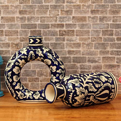 Image of TIED RIBBONS Set of 2 Ceramic Vase (Multi, 7 & 7.5 Inches) for Home Decoration Flowers Plants Pampas Grass Living Room Bedroom Bathroom Office Dining Table Decor Decorative Showpiece Gift Items