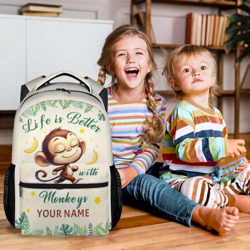 Custom Funny Monkey Backpack for Girls Boys, 17 Inch Beige Cartoon Backpacks for Kindergarten Preschool, Cute Durable Bookbag for Kids3
