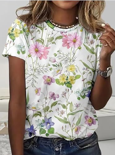 Floral Plants T Shirt for Women Wildflower Graphic Tees Plant Lover Shirts Short Sleeve Casual Basic Tops - Image 3