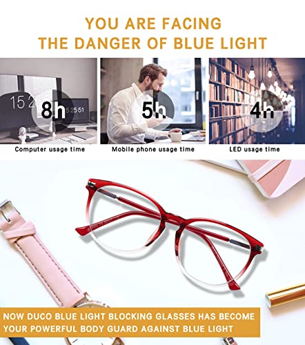 Image of DUCO Blue Light Glasses for Men Women Blue Ray Blocking Glasses Computer Glasses for Teens Red Retro Round Eyeglasses Frame Non prescription 5204