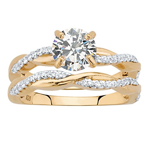 18K Yellow Gold over Sterling Silver Round Cubic Zirconia Twisted Vine Bridal Ring Set Size 10