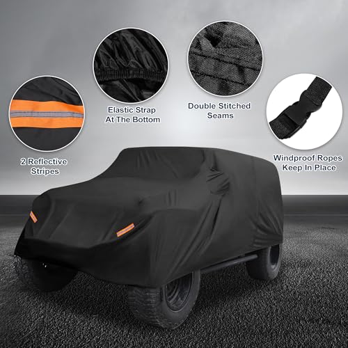Image of Car Cover Waterproof All Weather with Driver Door Zipper for Jeep Wrangler JK JL 4 Door 2007-2021 / Full Exterior Cover /Durable 210D Oxford Cloth / 1Pcs Black