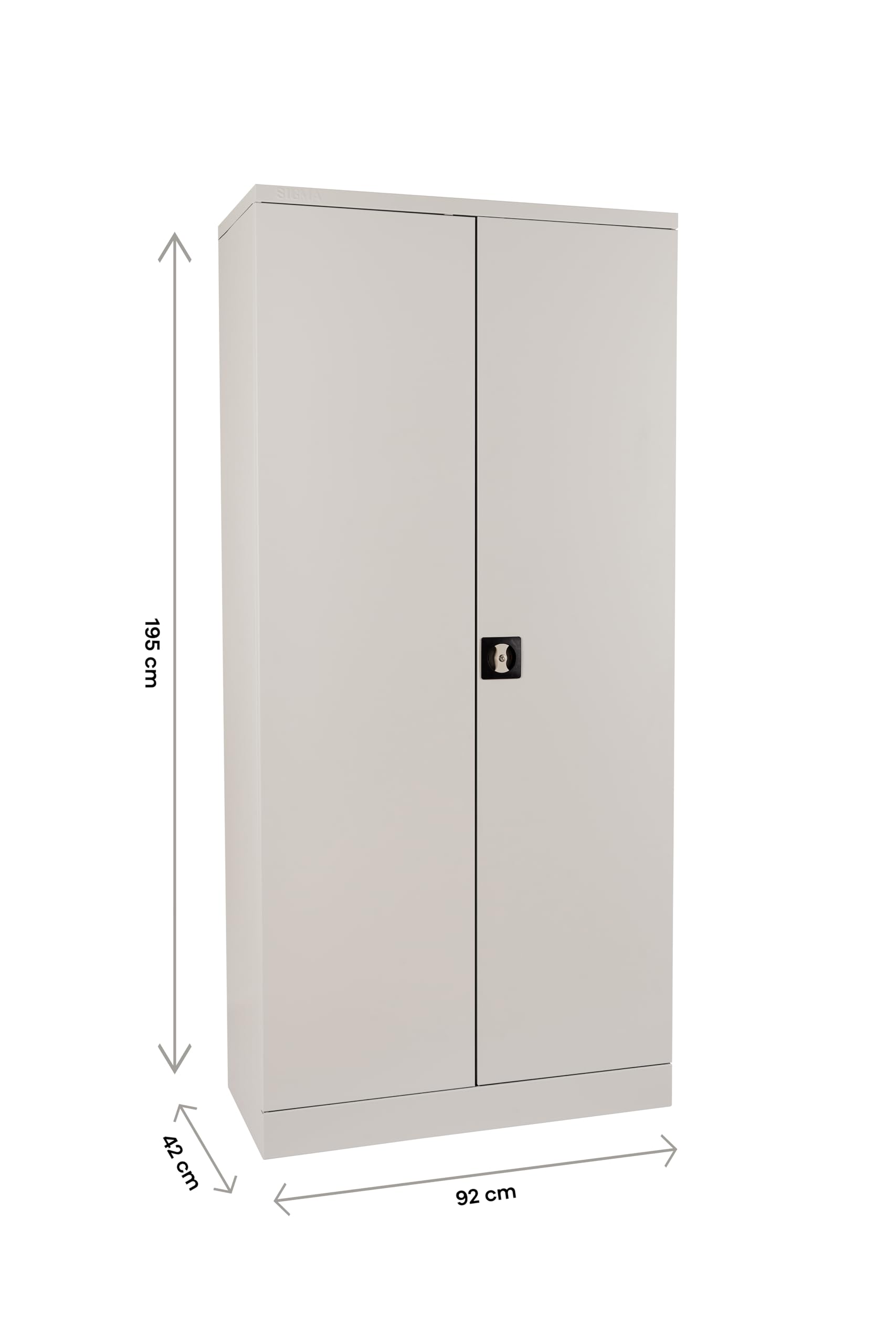 Sigma Aktenschrank, Metall, 92 x 42 x 195 cm, abschließbar, 2 Flügeltüren, 4 Regale, Schloss mit schlüssel, grau