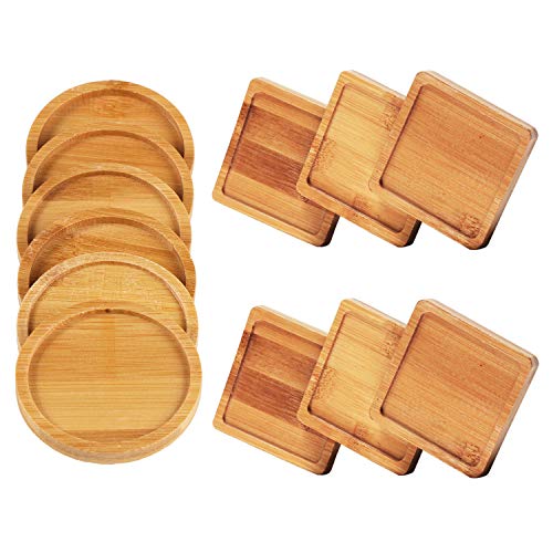 Unime 12 Bambus-Tabletts Set Bambus Pflanzuntertasse für kleine Blumentöpfe, Blumentopf, quadratische Bambus-Tablets und runde Bambus-Tablets für Eule mit Loch