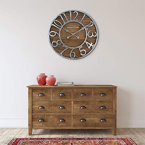 PresenTime 19.5-Inch Galvanized Barnwood Clock