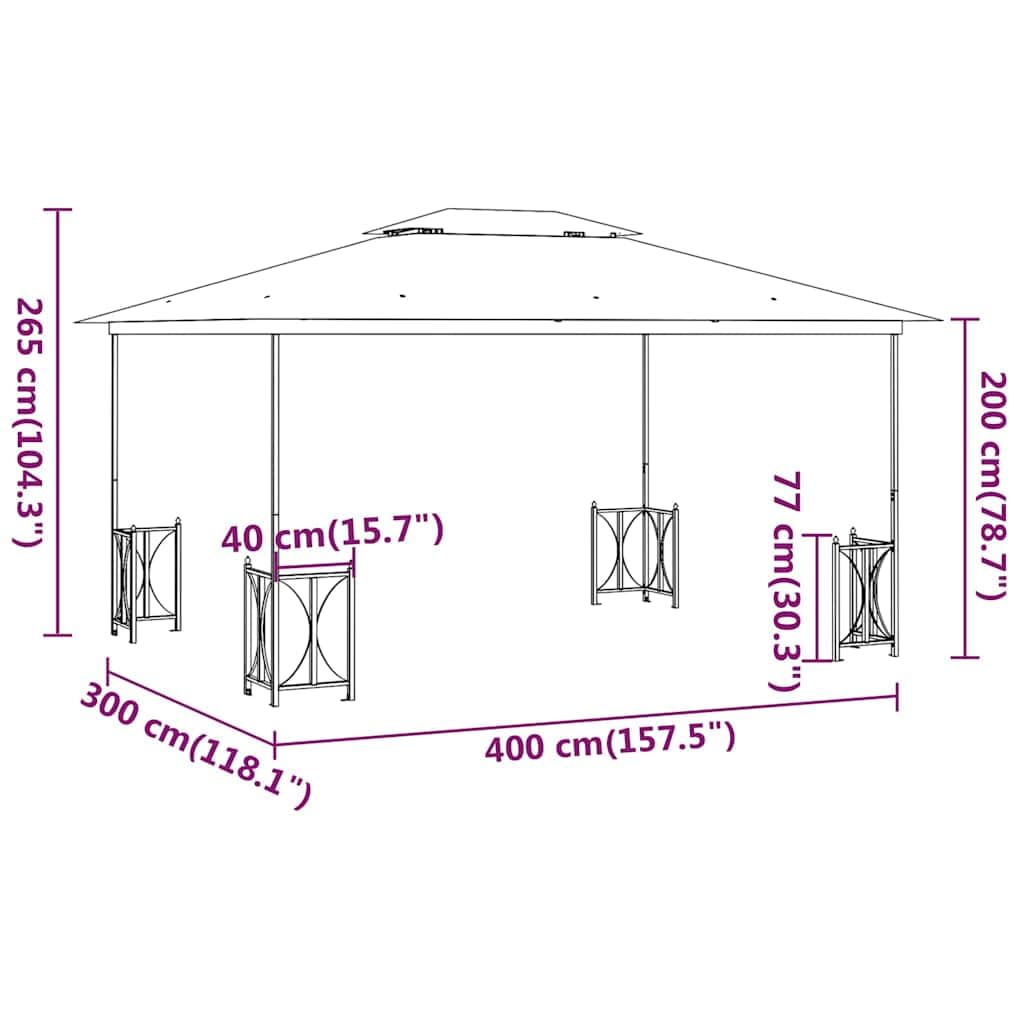 Gazebo 3 x 4 m, colore crema con pareti laterali