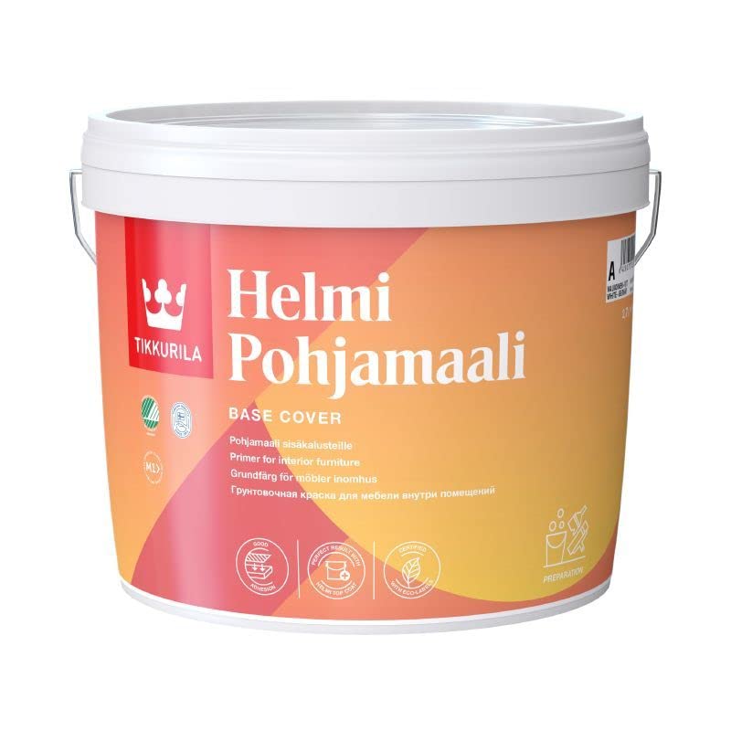 TIKKURILA Helmi Primer - Base Cover Priming Paint For Interior Wood & Furniture - Quick Drying And Hard Wearing - 3 Litres