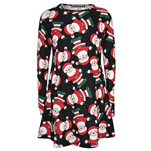 Vestido navideño para niñas con estampado de Papá Noel negro para crear recuerdos inolvidables