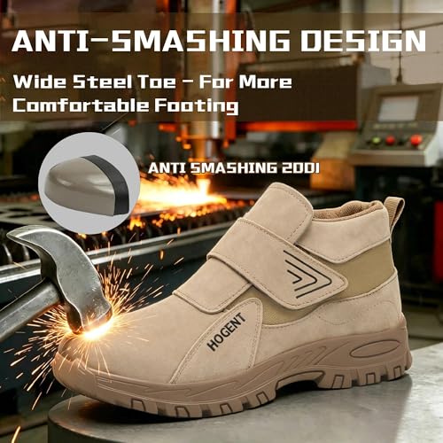 Image of Welding Work Boots for Men Women Slip on Steel Toe Safety Shoes Comfortable Indestructible Work Boots Puncture Proof Lightweight Breathable Construction Shoes