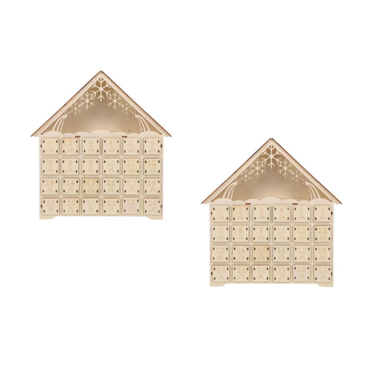Toyvian 2 Pezzi Calendario Avvento Natalizio in Legno con 24 Cassetti, LED