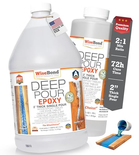 WiseBond Deep Pour Epoxy Resin 3/4 Gallon Kit Slow Cure 2:1 Mix Food Safe for River Table Object Cast Bubble Free Clear High Gloss Mold Art Wood UV & Temp Resistance