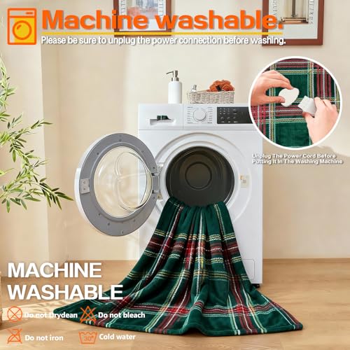 Image of Electric Blanket Heated Twin, Soft Flannel 62 inchx84 inch Plaid Heating Blanket with 8 Hours Auto Off 10 Fast Heating Levels Machine Washable Sherpa Heated Blanket with Overheating Protection
