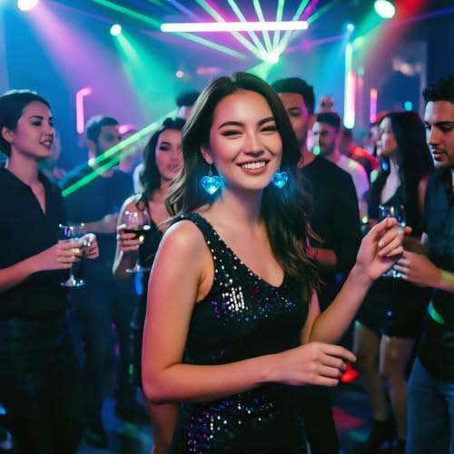 Image of Light Up LED Earrings for Women - USB Rechargeable, 16 Color Changing Flashing Ear Jewelry, Disco Party Rave Festival Dangling Earrings