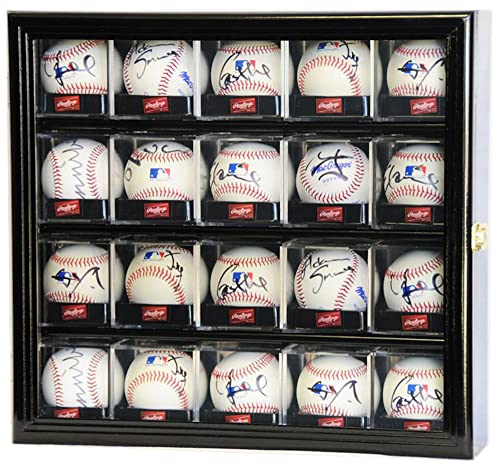 20 Baseball Acrylic Cubes Display Case Cabinet (Black)