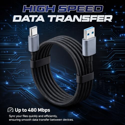 Image of ELVIX Fast Charging USB C Cable 100W PD - 480Mbps High Speed Data Sync - Durable Nylon Braided Type C Charger Cable for Smartphones, Tablets & Charging Devices