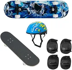 Skate Infantil 70cm Preto Grafite com Capacete e Proteções