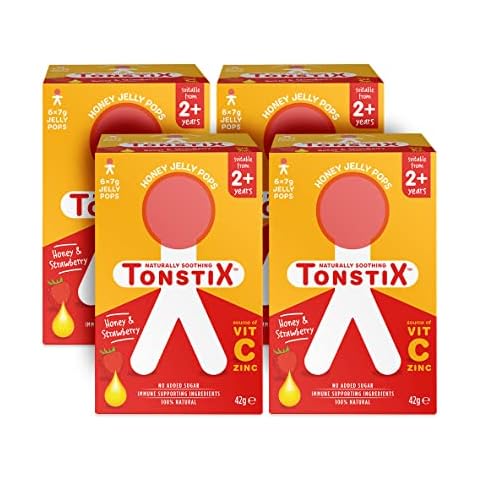 TONSTIX Honey & Strawberry Jelly POPS | 4 X Packs of 6 | for Sore THROATS & COUGHS | Source of VIT C & ZINC NO Added Sugar Immune Supporting Ingredients - 100% Natural Cover