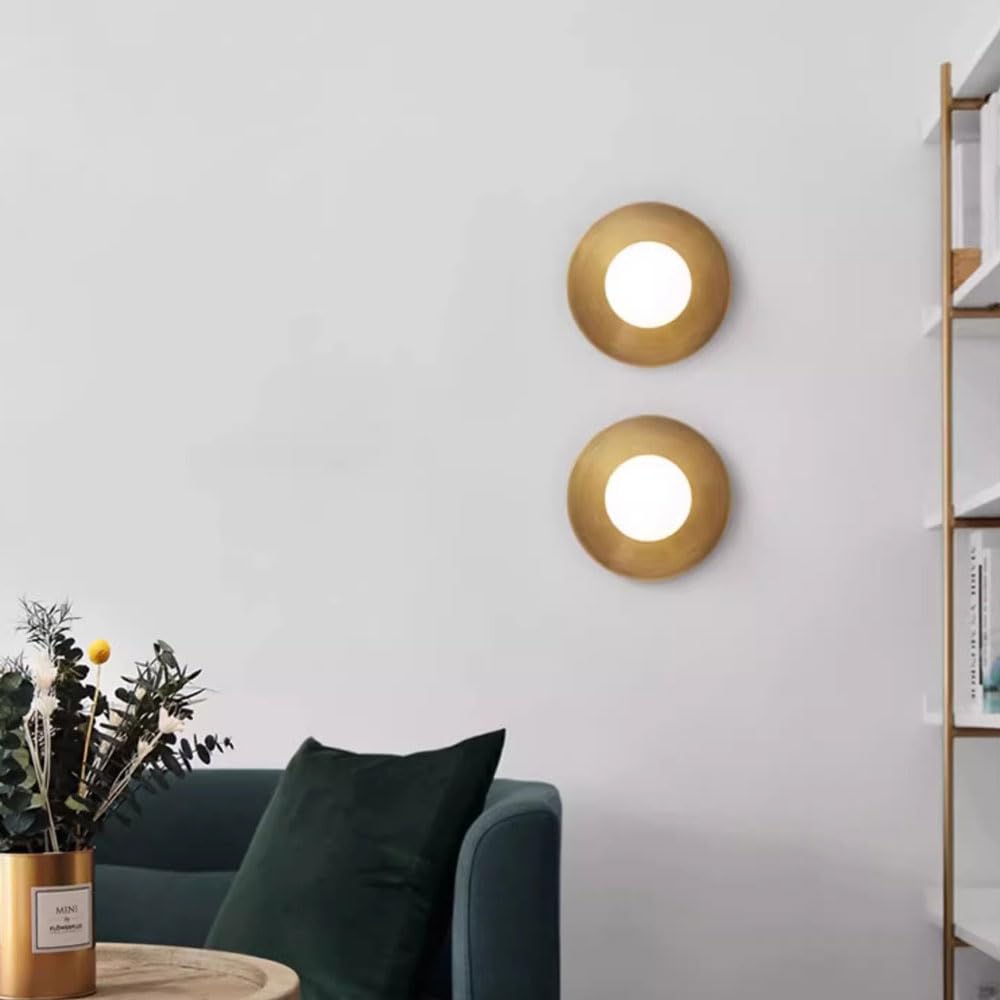 G9 Screw Copper Glass Wall Sconce, Personalized Round Lamp, American Minimalist Style Single-Head Light,Bedroom Living Room Hallway Decorative Lighting Fixtures.