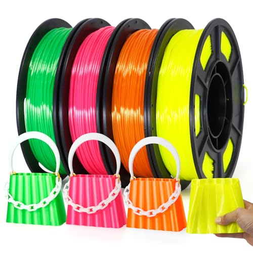 Image of Reprapper Silk TPU Filament, 95A Shore Hardness TPU 1.75mm Bundle, Elastic 3D Printer Filament Pack, Flexible & Soft Filament for 3D Printer (± 0.03mm) 4 * 250G, Yellow /Pink /Green /Orange
