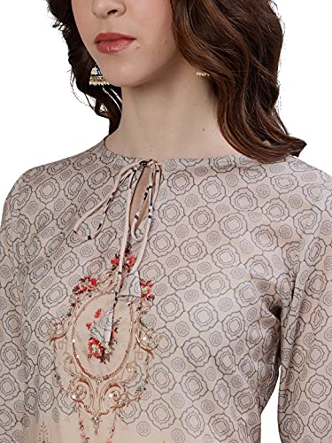 Image of ishin Women's Silk Peach Zari Embroidered A-Line Kurta set With Sharara And Dupatta