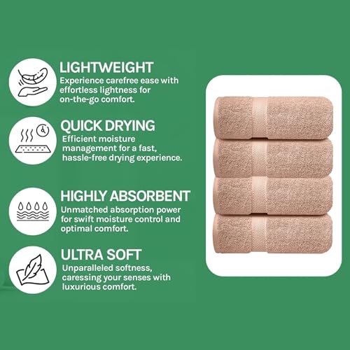 Image of Sulfar 100% Combed Cotton, Quick Drying Highly Absorbent, Luxury Hand Towel Set (Pack of 4, 40 X 70 cm) Nature Lux