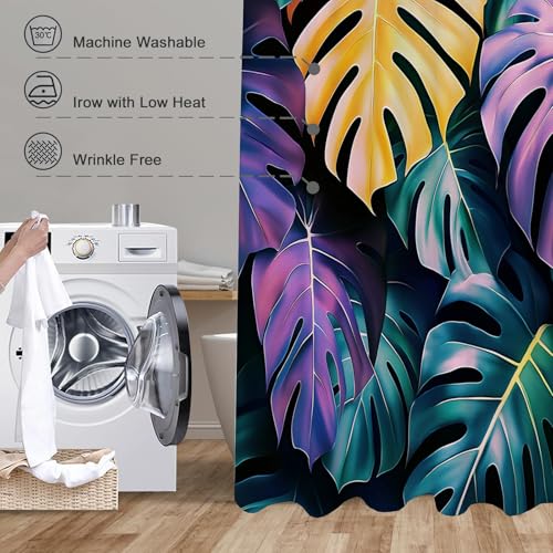 Rideau de douche tissu lavable en machine pour baignoire avec crochets 3D