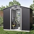 BELLEZE 8 x 6 FT Weatherproof Garden Storage Shed, Reinforced Outdoor Metal Shed with Air Vent and Lockable Door, Storage Shed for Store Bike, Tools, Lawnmower, Outdoor Chairs in Backyard, Patio