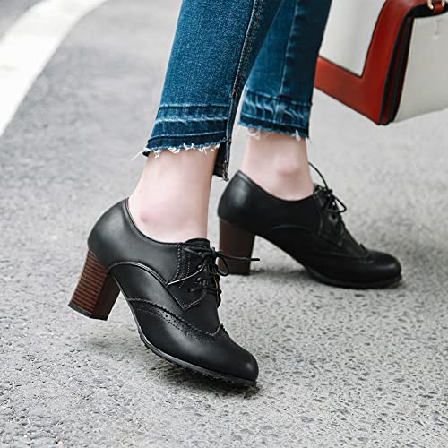 Women Fashion Chunky High Heels Brogue Classic Goth Pumps4