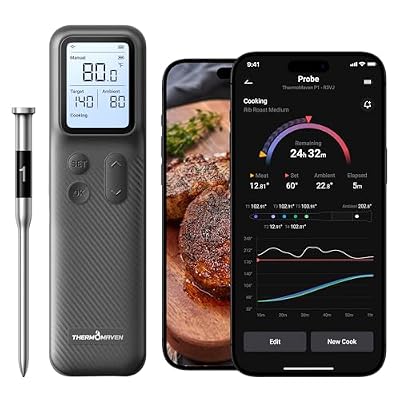 ThermoMaven Smart Bleutooth Wireless Meat Thermometer, Standalone Base, WiFi Unlimited Range, NIST Certified Accuracy, Smart App Alerts for Grill, Oven, Smoker, BBQ, Gray