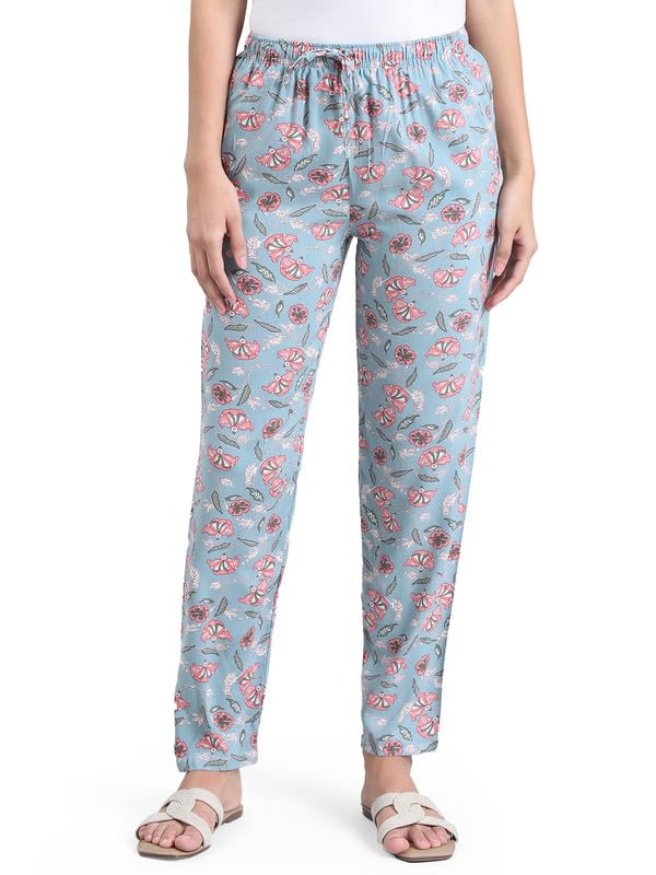 Image of GO COLORS Women Printed Woven Viscose Mid Rise Lounge Pants