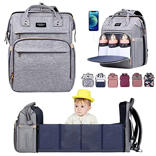 Image of Xinsilu Diaper Bag Backpack Large Baby Diaper Bags for Boys & Girls with Changing Station,Changing Bags Baby Registry Search Waterproof Stylish Newborn Baby Essential Gifts Gray