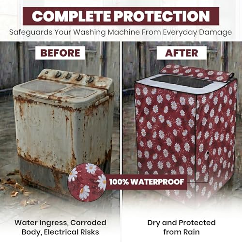 Image of DREAM CARE Waterproof & Dustproof Washing Machine Cover Top Load & Semi Automatic Suitable for 7 kg, 7.2 kg, 7.5 kg (83 x 95 x 51 cms)