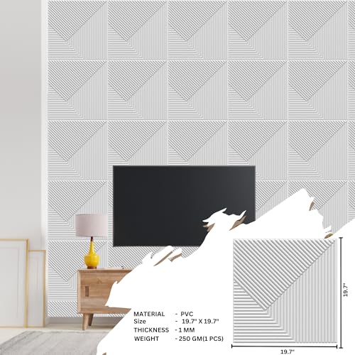 Image of Kayra Decor 3D PVC Wall Panel Fluted Design Matt White Color 19.7 inch x 19.7 inch (Pack of 40) - Covers 107.80 Sq. Ft.