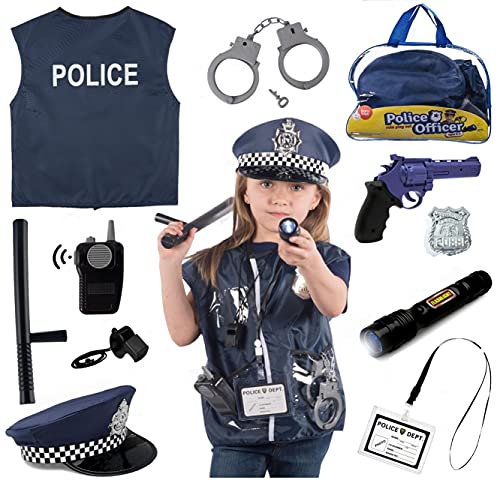 Born Toys 12 pcs Costume de Police pour Enfants avec Kit de Jeu de rôle Jouet avec Badge de Police , Menottes , Lampe de Poche pour Enfants pour Costume de Flic , idéal pour Le Costume d'halloween