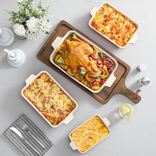 MALACASA Serie BAKE.BAKE Pirofile da Forno in Ceramica Rettangolari, Set di 4 Teglie da Forno per Lasagne Ceramica 3020, 2080, 1480, 850 ml, Casseruole da Forno Rosso - immagine 6