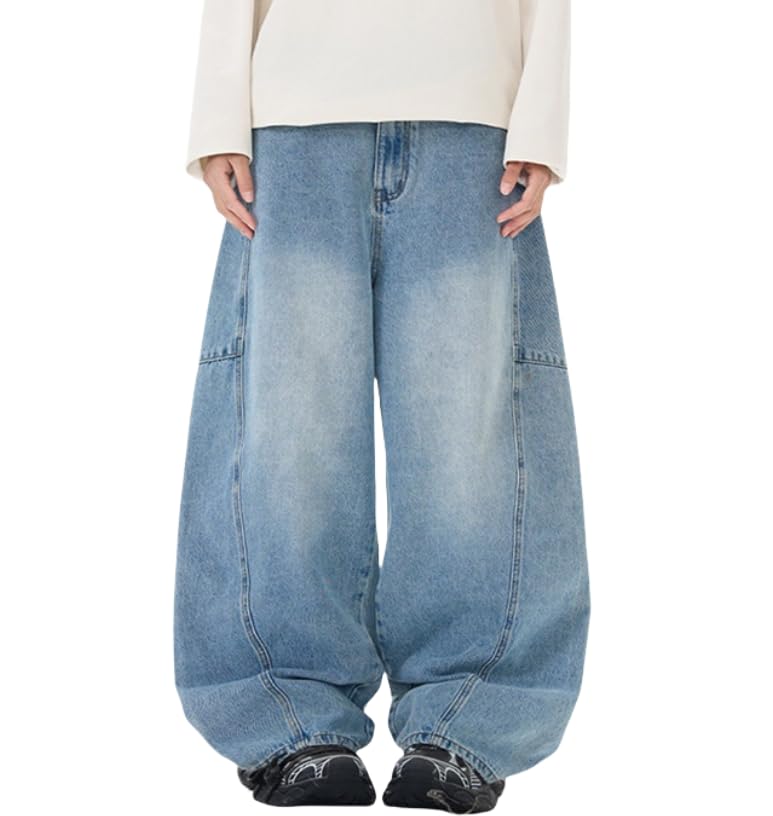 Mens Wide Leg Jeans Y2k Baggy Hip Hop Denim Pants Vintage Grunge
