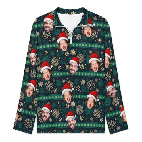 Custom Mens Ugly Christmas Sweater Personalized Face Quarter Zip Up Pullover Jumpers Funny Sweathirt Tops Xmas Sweaters3
