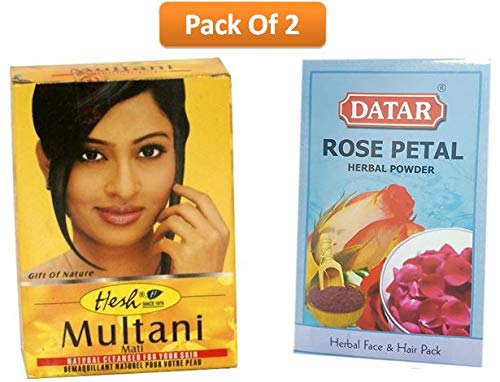 1 x Hesh Pharma Herbal Multani Mitti Powder For Hair & Face; 1 x Datar Rose Petal Herbal Powder Face and Hair Pack Powder - 100gm Each