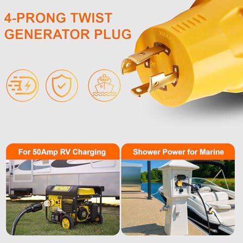 Image of L14-30P to SS2-50R Generator Adapter, 30A 4 Prong Twist Lock Male to 50A Marine Shore Power Female RV Converter, CS6364C Heavy Duty Weatherproof Power Adapter 125 /250V for RV, Camper, Trailer, Yacht